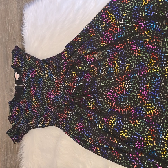 NWOT LuLaRoe ELEGANT Amelia Pleated Black Rainbow Sequins Small 6/8 Unicorn - Picture 2 of 3